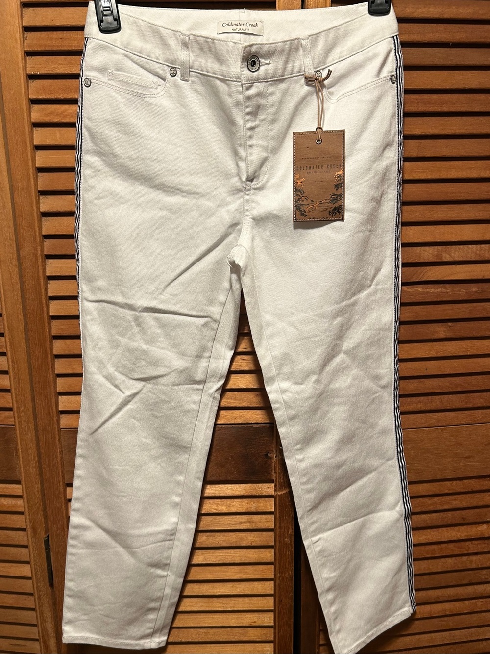 Coldwater Creek Triple Stripe Tuxedo White Jeans with Black & White Side Stripes